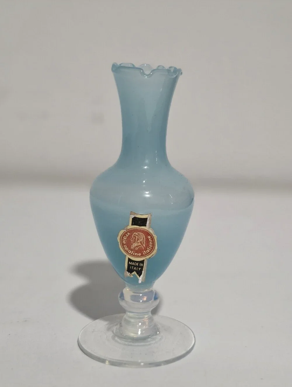 Vraie Opaline Italienne Blue Glass Miniature Bud Vase Vintage Mid-century 4.5